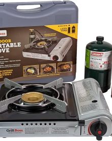 Grill Boss Dual Fuel Portable Stove, 12K BTU Camp Stove, Butane & Propane Portable Camping Stoves, Dual Fuel Butane & Propane Stoves for Emergencies, Outdoor Cooking, Hiking Trips, Backpacking - 90057