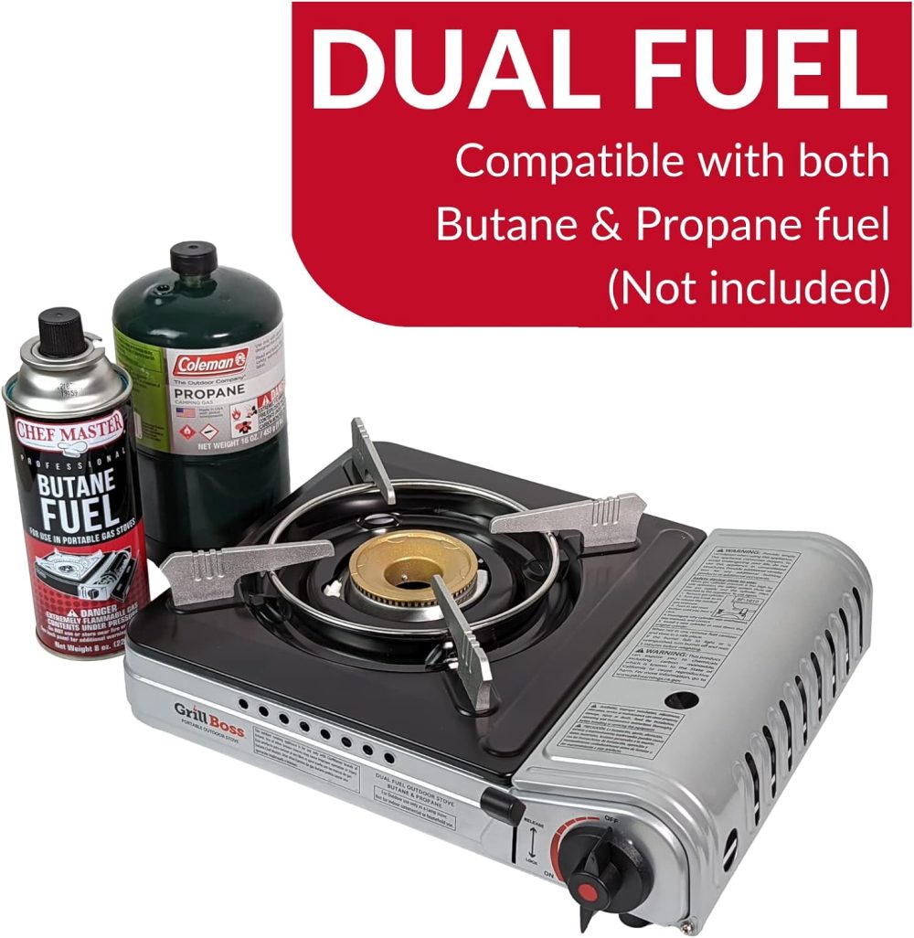 Grill Boss Dual Fuel Portable Stove, 12K BTU Camp Stove, Butane & Propane Portable Camping Stoves, Dual Fuel Butane & Propane Stoves for Emergencies, Outdoor Cooking, Hiking Trips, Backpacking - 90057 - Image 2