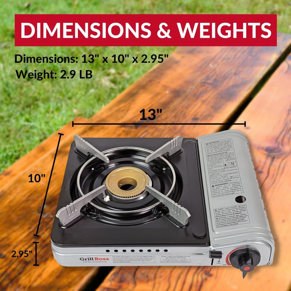 Grill Boss Dual Fuel Portable Stove, 12K BTU Camp Stove, Butane & Propane Portable Camping Stoves, Dual Fuel Butane & Propane Stoves for Emergencies, Outdoor Cooking, Hiking Trips, Backpacking - 90057 - Image 4